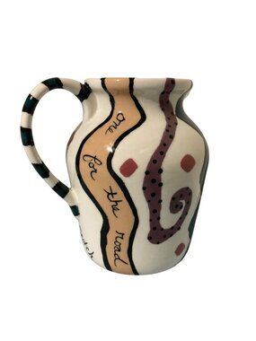 Hand Painted Barware Ceramic Pitcher With Abstract Design Fun Drink-Themed Text